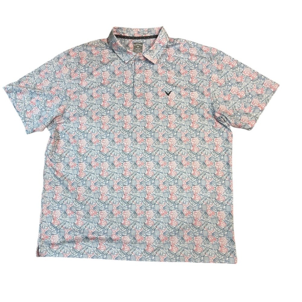 Callaway Opti-Dri Golf Polo Shirt XXL Blue Coral Pink Beer Mug Print Stretch - Picture 5 of 6